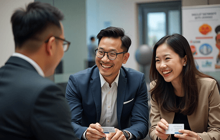 Happy group of business professionals having a discussion
