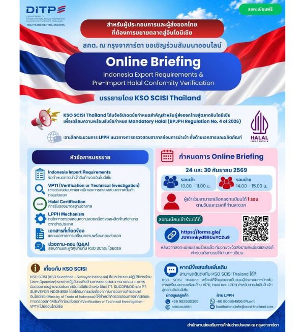 เตรียมพร้อมส่งออกสินค้าไปอินโดนีเซีย เรียนรู้ VPTI, Halal Certification และ LPPH Mechanism พร้อมแนวทางเตรียมเอกสารและข้อกำหนดก่อนนำเข้าสินค้า