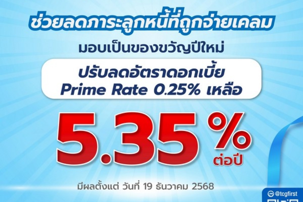  บสย. ปรับลดอัตราดอกเบี้ย Prime Rate ลงอีก 0.25% เพื่อมอบเป็นขวัญปีใหม่ 